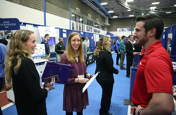 Students meet with company recruiters at UW-Stout’s Fall Career Conference in October. 