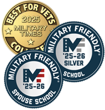 Ranked best for vets in 2025 be the military times, silver certification for military friendly, certified military spouse friendly