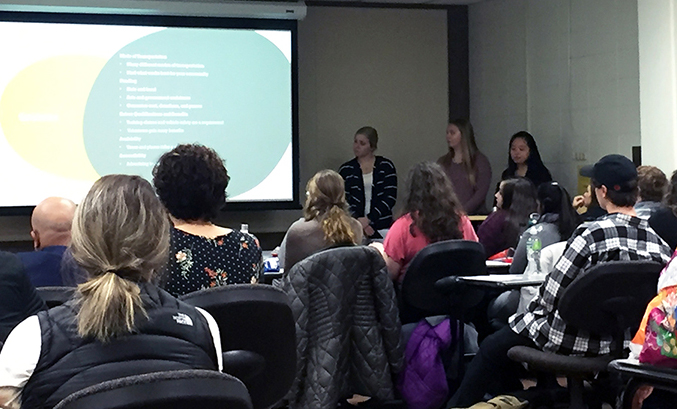 UW-Stout human development and family studies students recently presented research to the Aging and Disability Resource Center of Dunn County. The students evaluated programs and resources and provided suggestions to the agency.