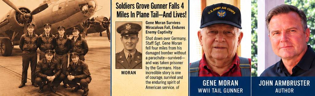 Soldiers Grove Gunner Falls 4 Miles in Plane Tail and Lives! - Newspaper Article