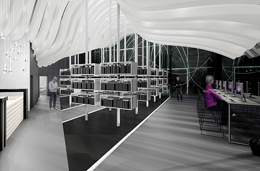 A concept library designed by Emily Gross, an interior design major, features natural and LED lighting to create a “feeling of transparency.”