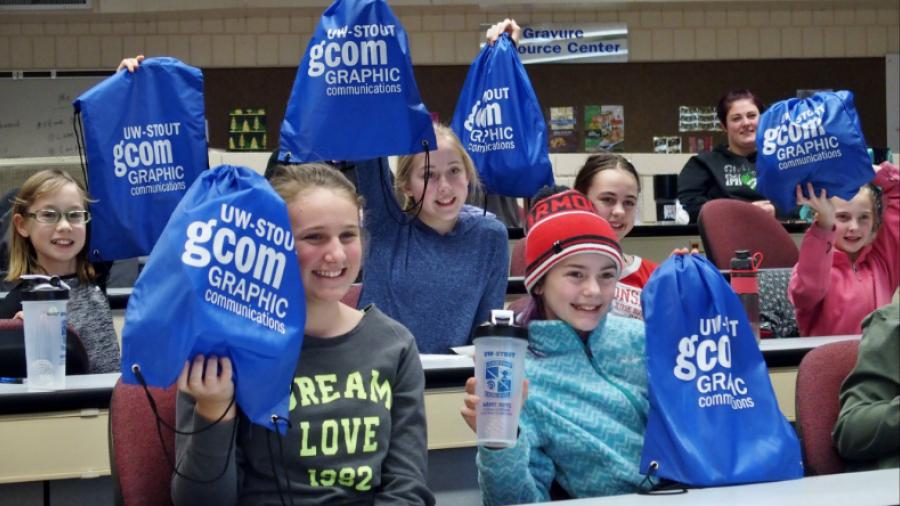 Girl Scouts from the region received UW-Stout graphic communications bags as part of their video workshop on campus in January.
