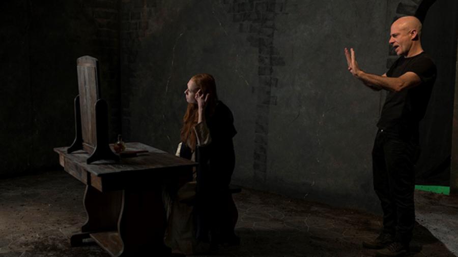 Kevin Pontuti directs actress Alexandra Loreth in a scene from “Vanità,” which was filmed and produced at UW-Stout.