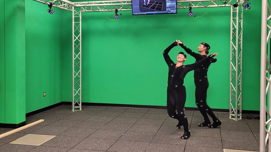 Kate and Gordon Bratt ballroom dancing in the Motion Capture Studio.