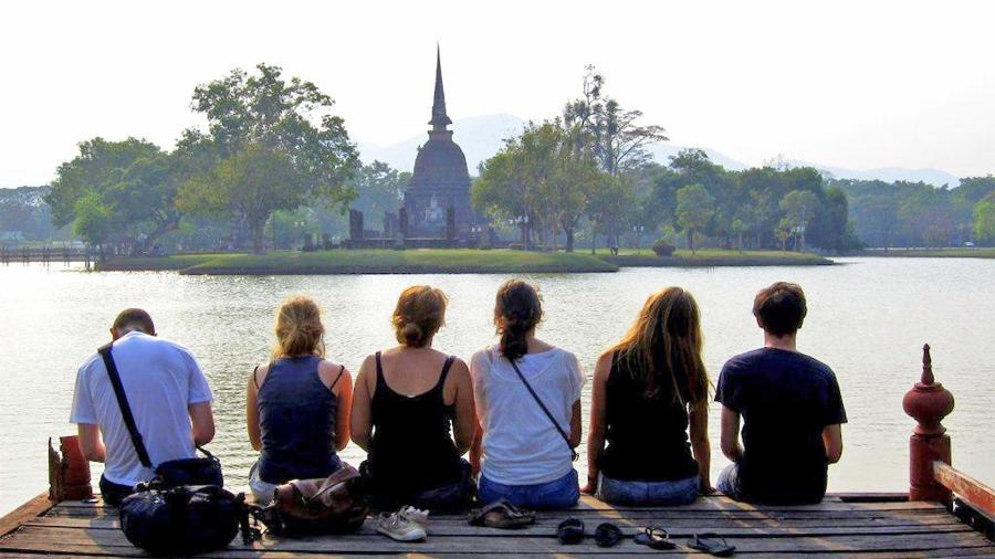 Students visiting a temple in Thailand