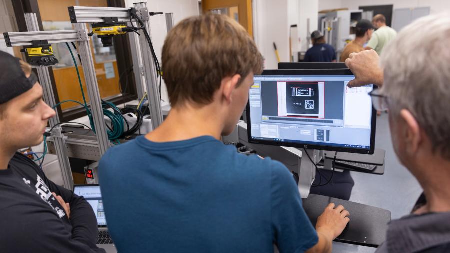 Students learn to control a Cognex robotic camera in UW-Stout's Robotics Lab.