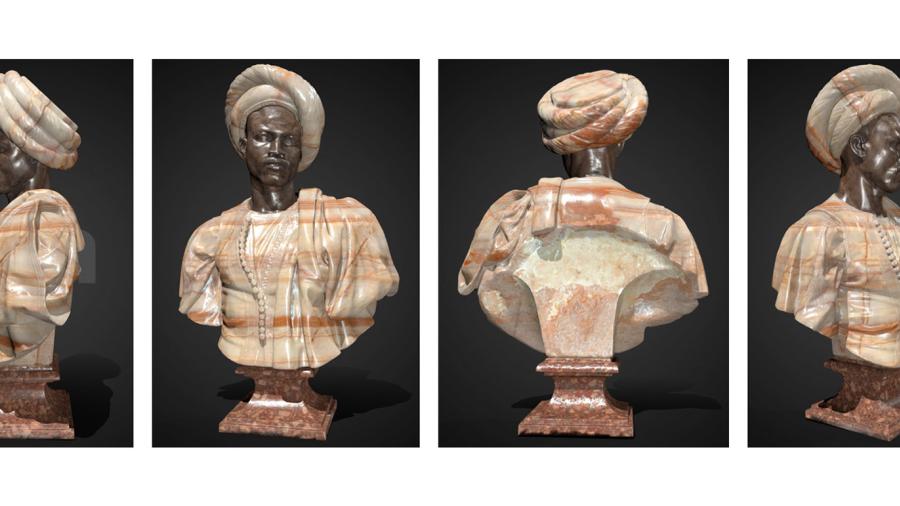 A bronze and stone bust of a man.
