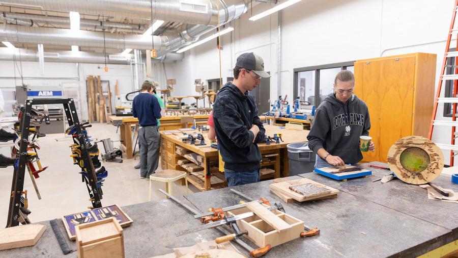 Two students in Wood Lab