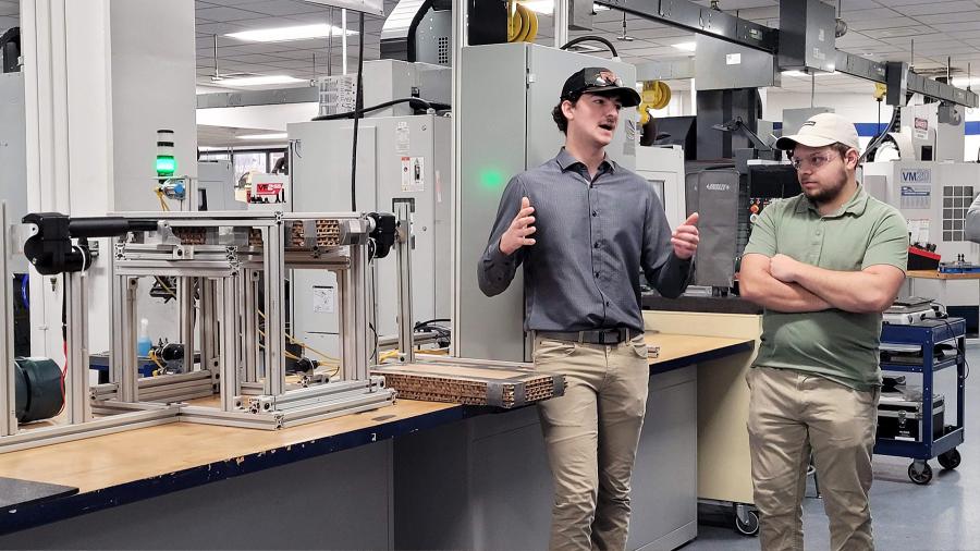 Riley Stiehl and Chase Rodewald present a pallet stacker prototype