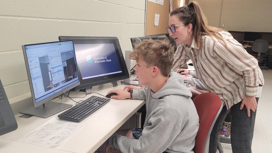 Interior design professor Nicolette Brehm shows an interior design camper options within a software program.