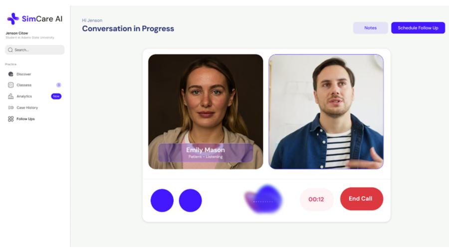 SimCare counselor and an AI-simulated patient