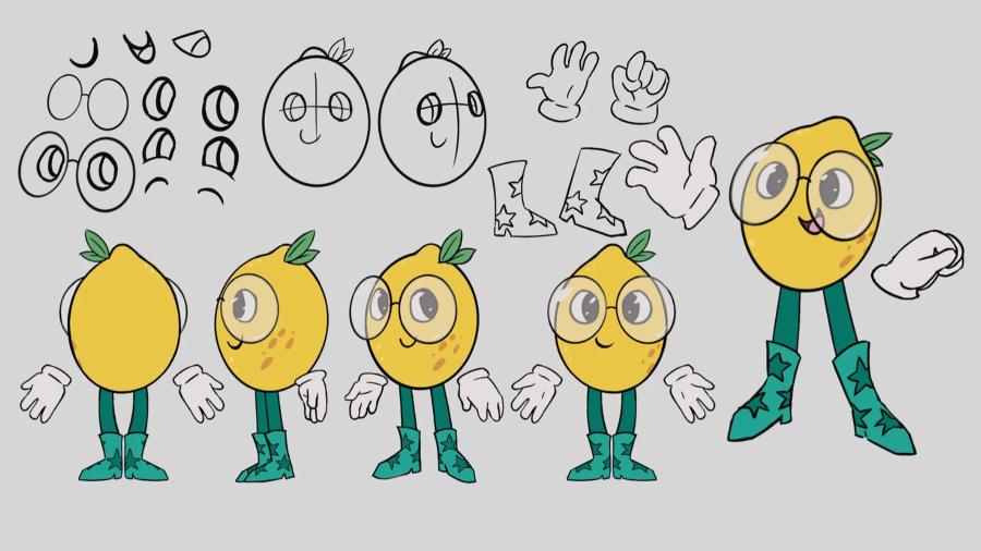 Turnaround and style guide for the Lemon character, by Alyssa Hills