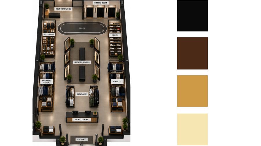 Simple just Works store layout and color scheme concepts