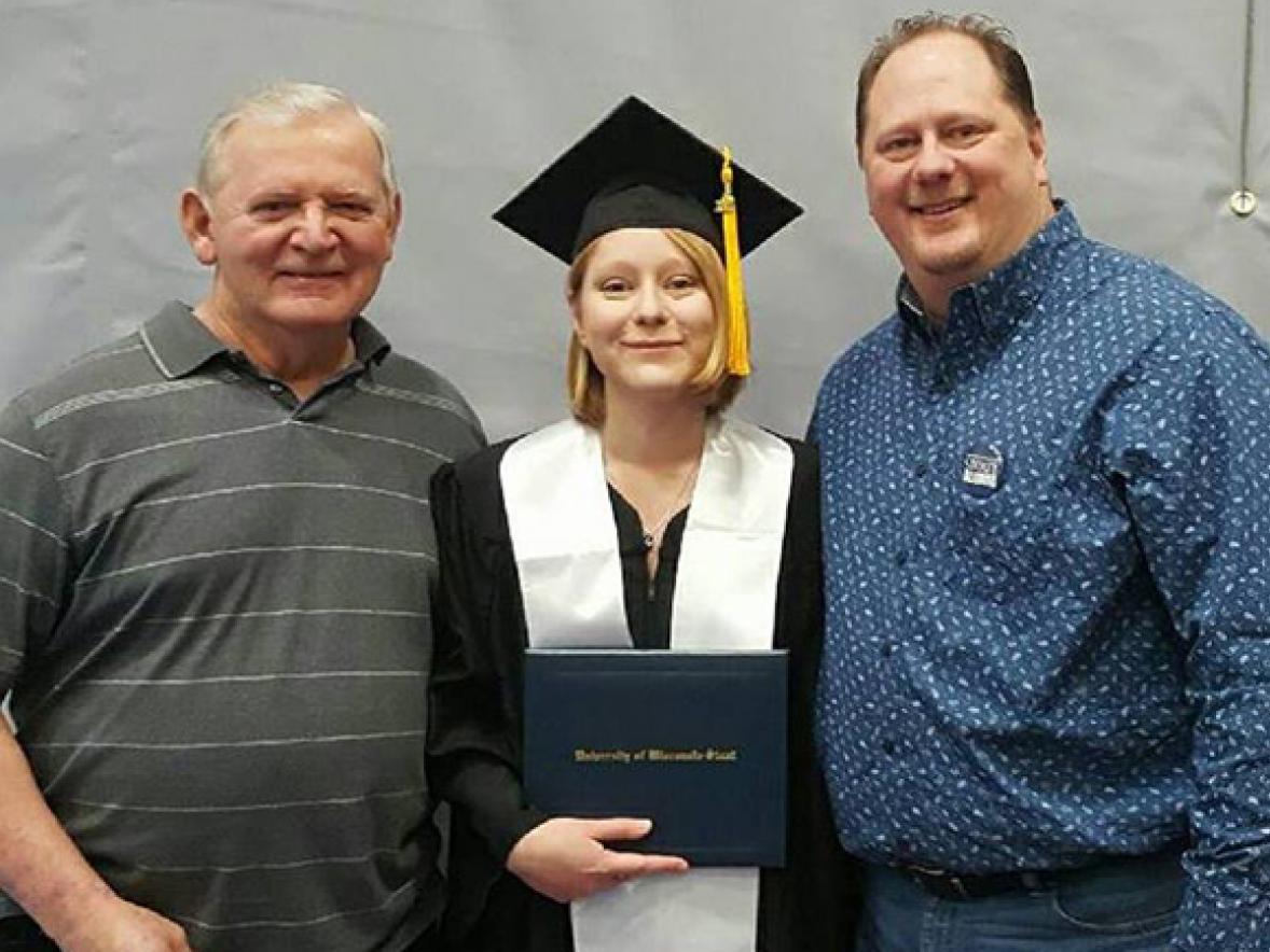 Jasmine Rothbauer with her grandfather Don Rothbauer, left, and father, Wayne Rothbauer. All three have degrees from UW-Stout.