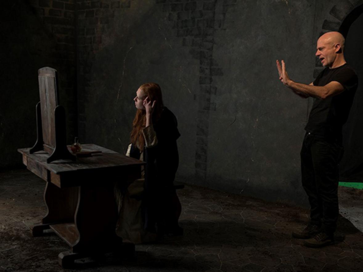 Kevin Pontuti directs actress Alexandra Loreth in a scene from “Vanità,” which was filmed and produced at UW-Stout.