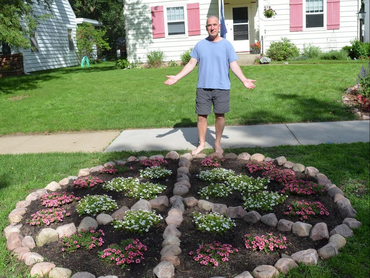 Jim Handley with a peace garden