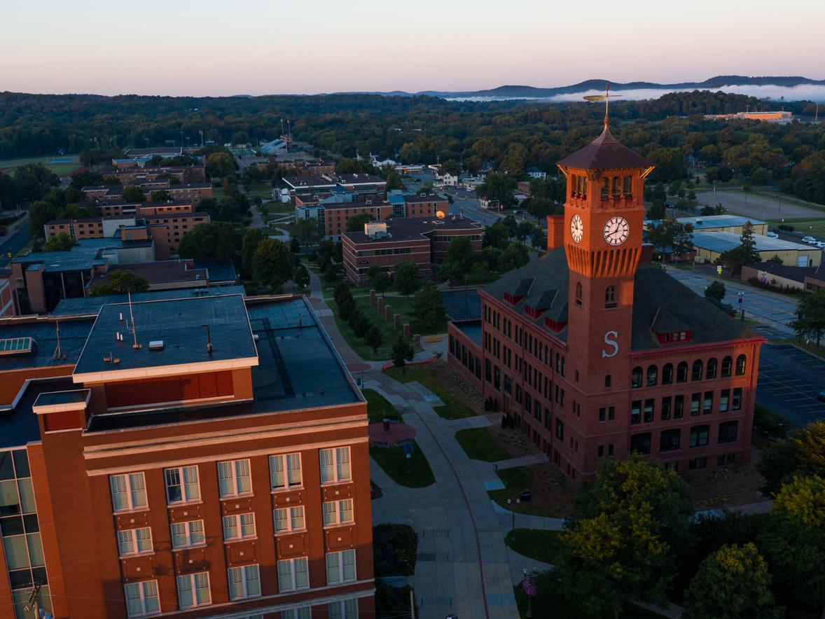 Bowman Hall, right, was built in 1897. At left is Harvey Hall.