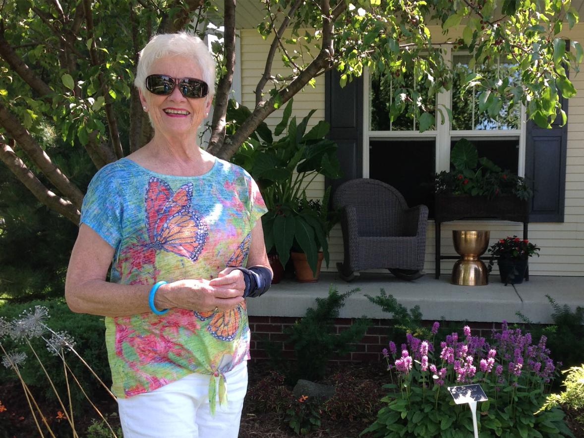 Joan Herwig in her garden