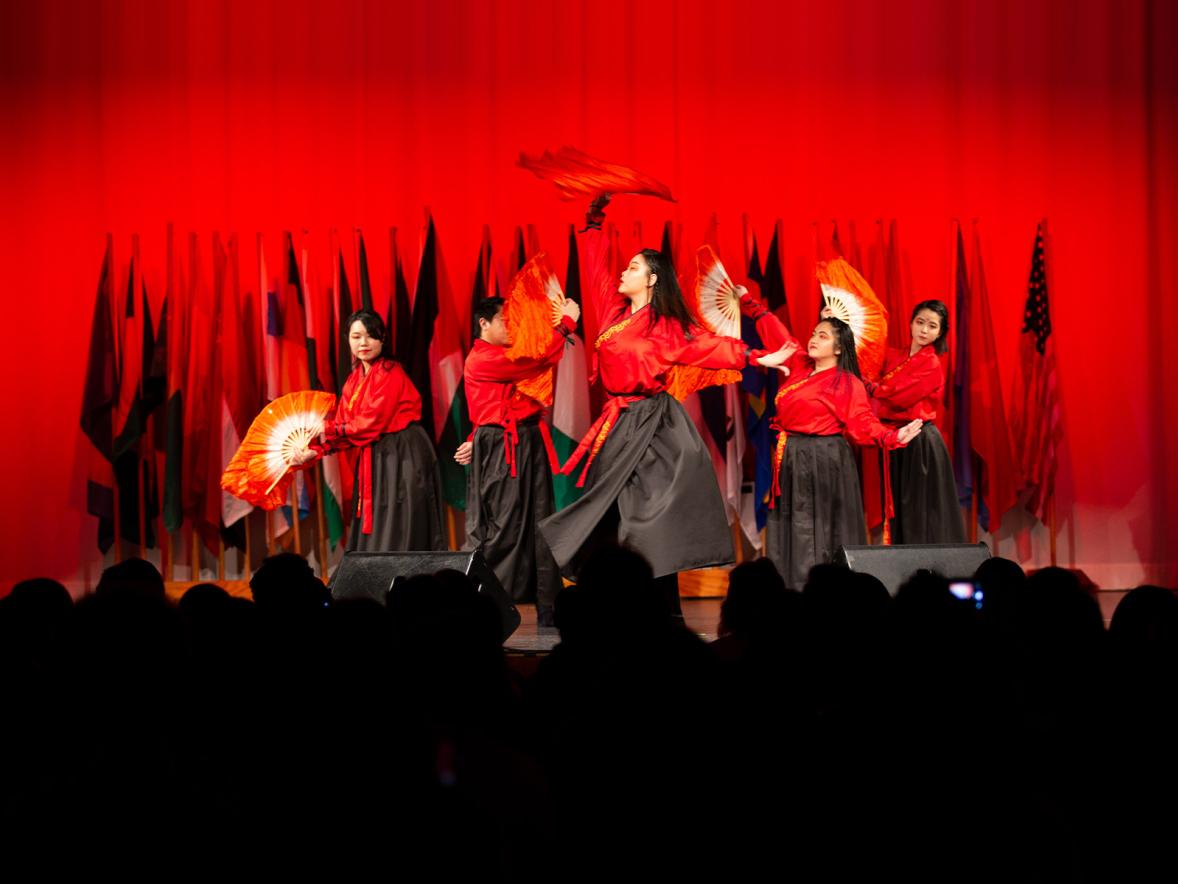 Students present a traditional dance at the 2019 International Night Expo.