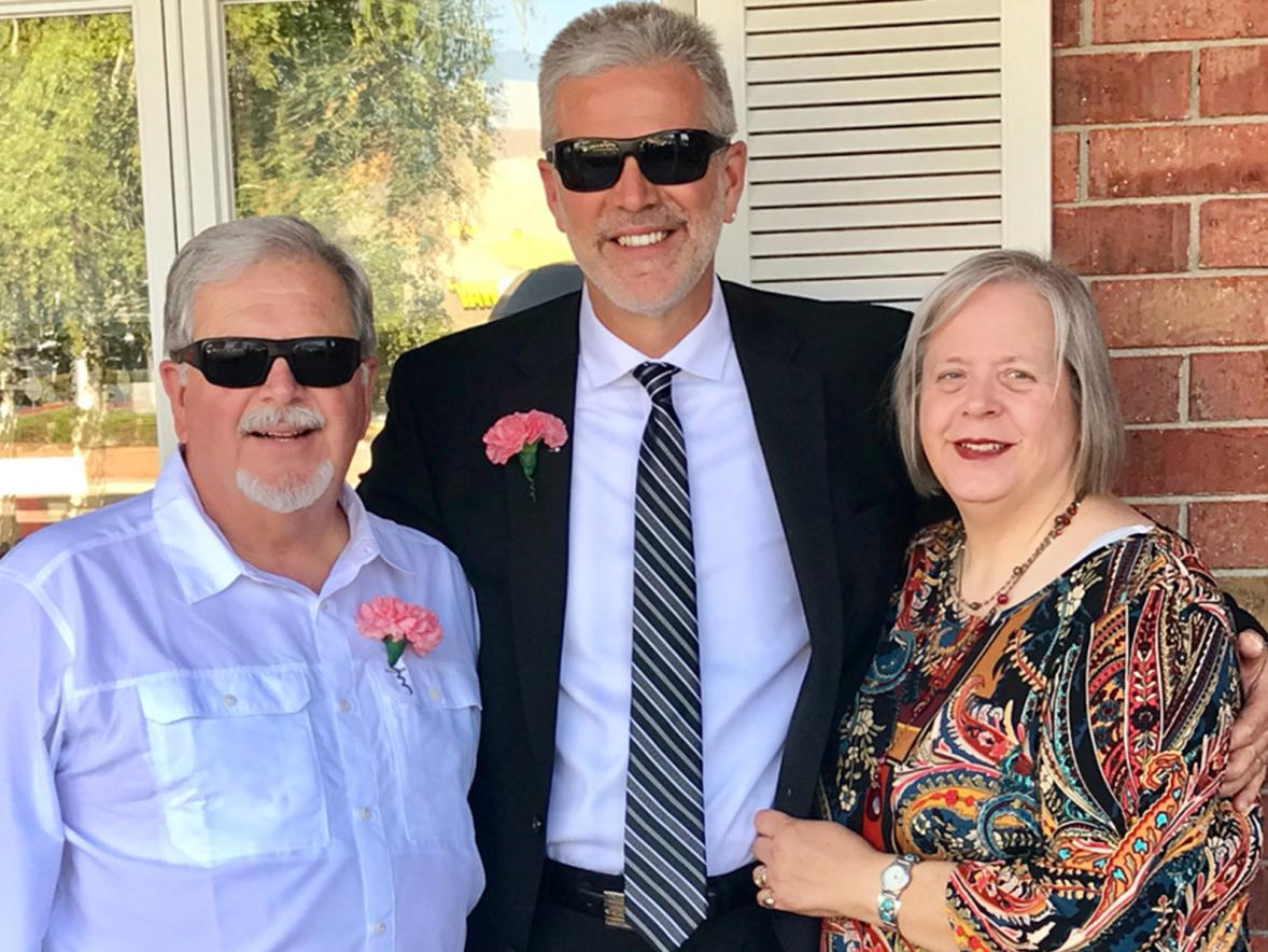 Duane Mayes with his siblings, Bill and Bonnie, also UW-Stout alums.