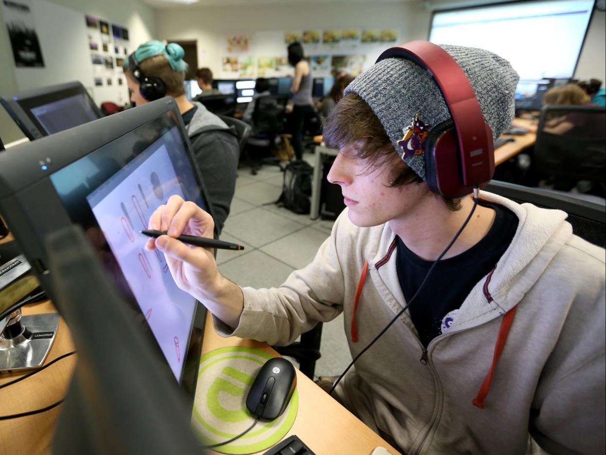 Students work in a School of Art and Design computer lab at UW-Stout.
