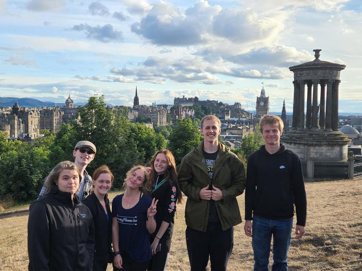 Students at Carlton Hill in Edinburgh, Scotland