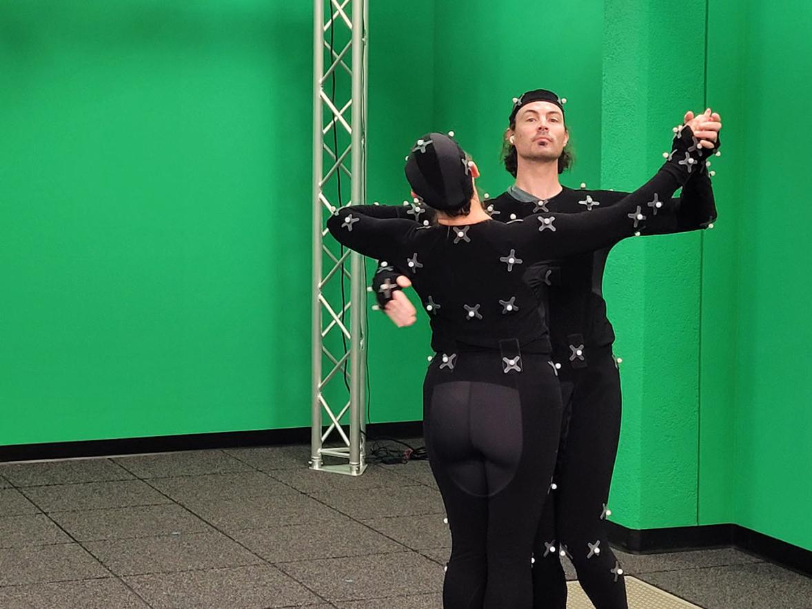 Kate and Gordon Bratt ballroom dancing in the Motion Capture Studio.