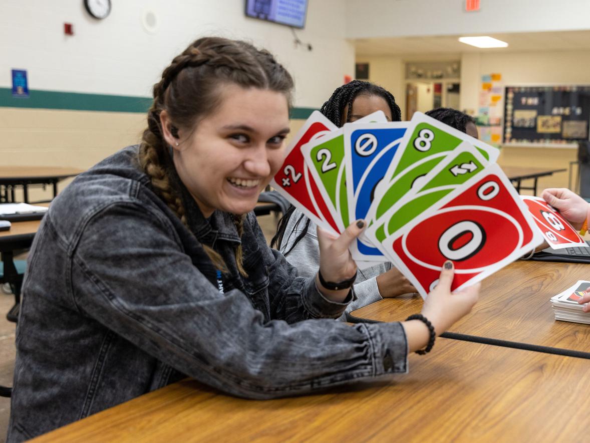 Jazmine Williams plays a game with students at the club.