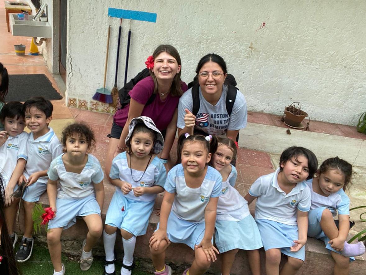 Sara Christians with prekindergartners and teachers