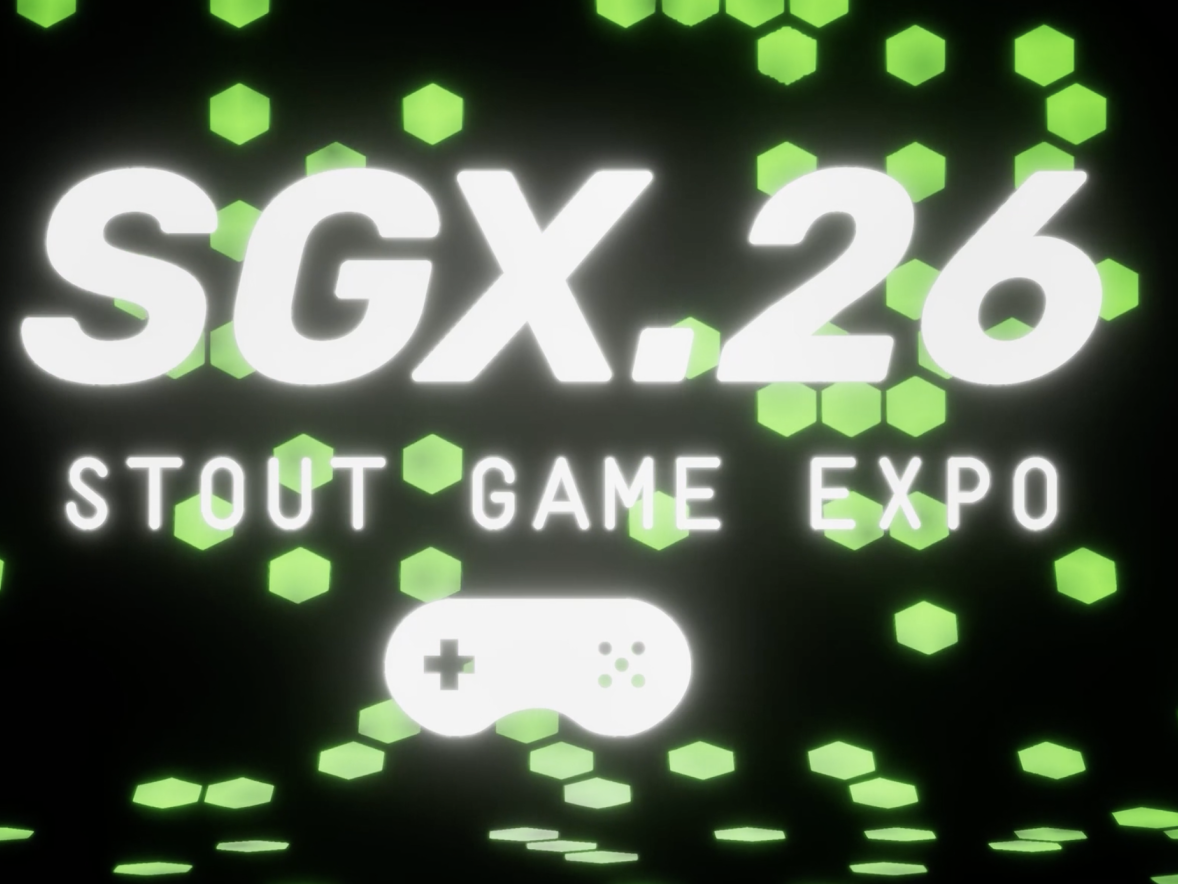 SGX 2026 logo with a 16-bit controller over a black field of green digital shapes.