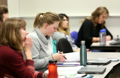 Students in instructor Debbie Stanislawski's Instructional Evaluation in Career and Technical Education course