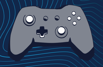 Illustration of an esports controller on a textured background.